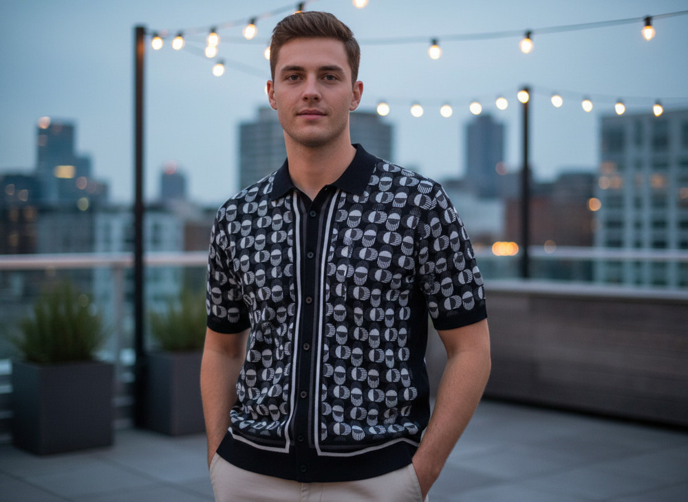 Express Men's Polo Sweater Geo Print Sz L NWT